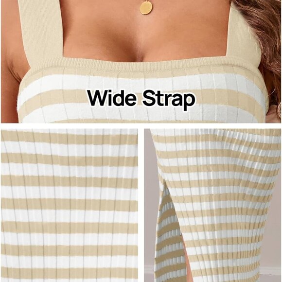 Women's 2025 Summer Bodycon Midi Dress Vacation Sleeveless Ribbed Knit Striped S - Picture 5 of 7